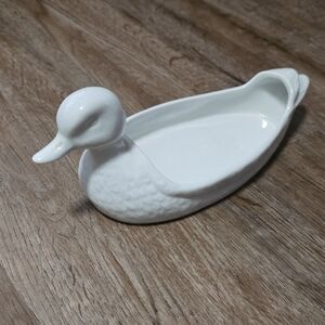 Vintage White Porcelain Duck Dish